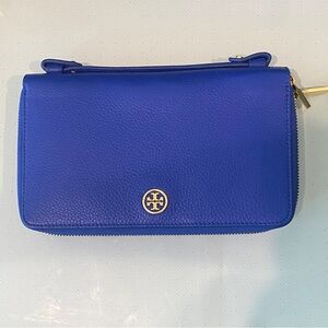 Tory Burch Royal Blue Large Leather Travel Wallet